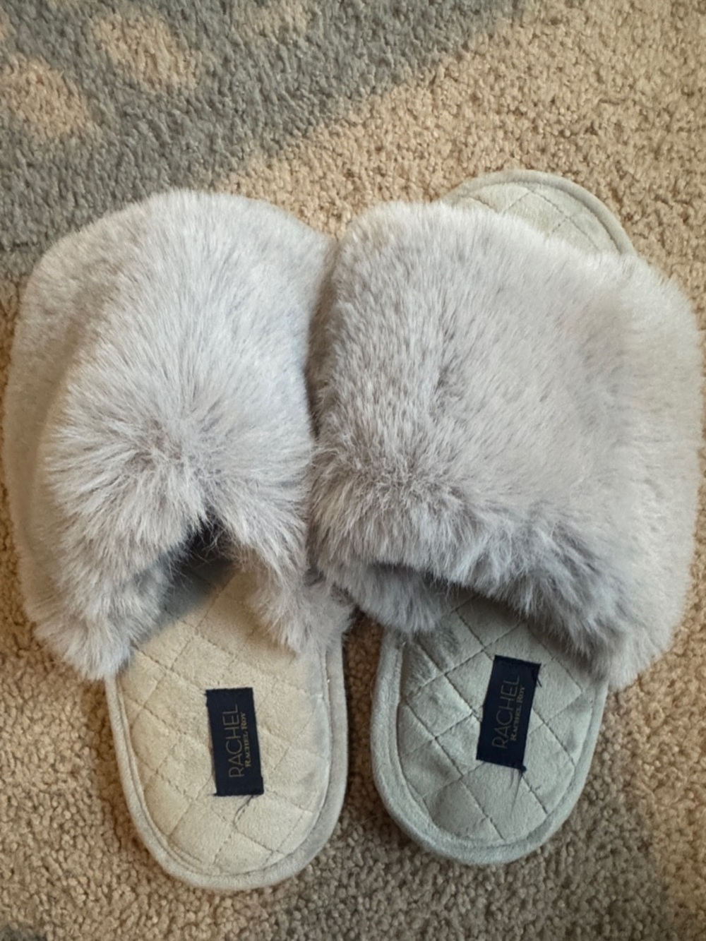 Rachel Plush Faux Fur Slide Slippers in Light Gray